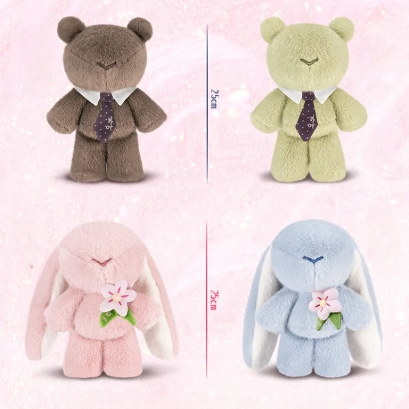 Adorável urso e coelho plushie duo, animais de pelúcia macios e combinando, lindo presente de amizade para o Natal