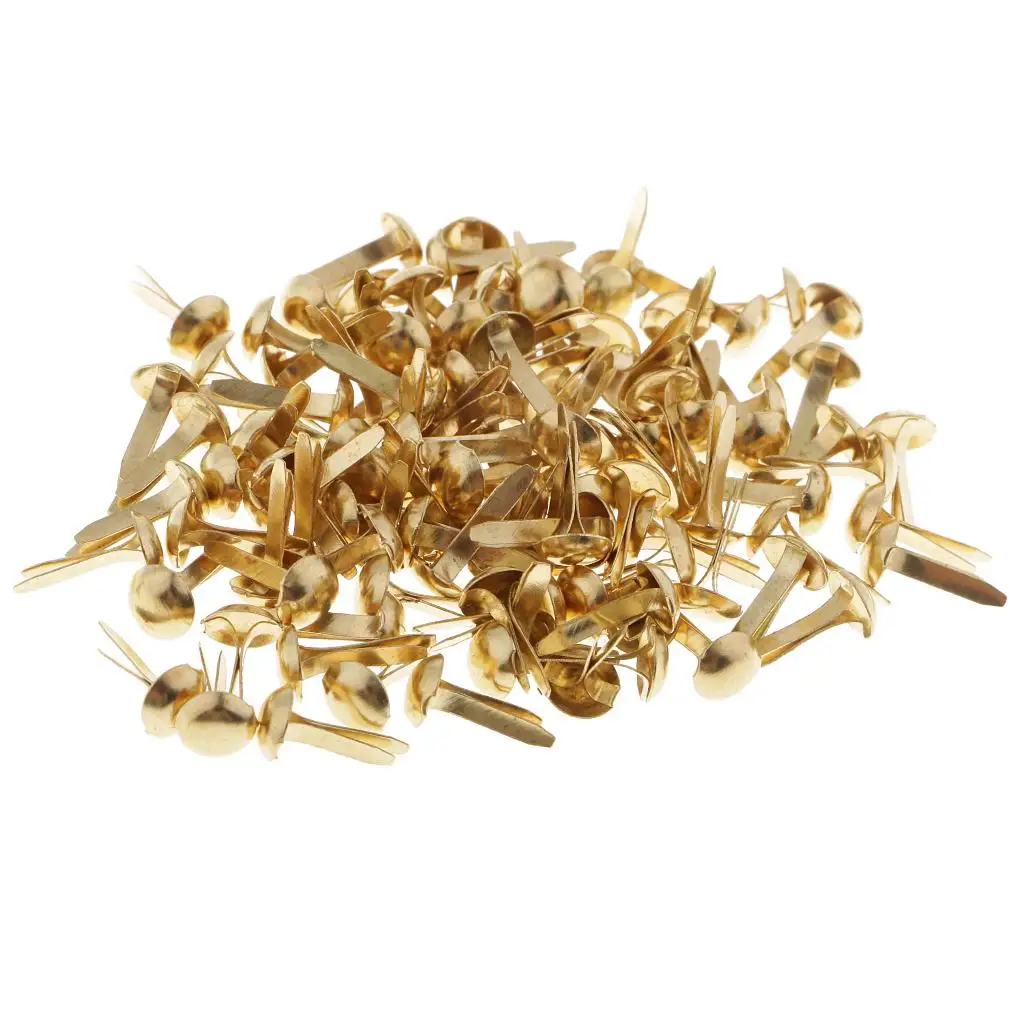 200 Pieces Gold Plated Metal Split Pins Brads Paper Fasteners Scrapbooking Embellishment