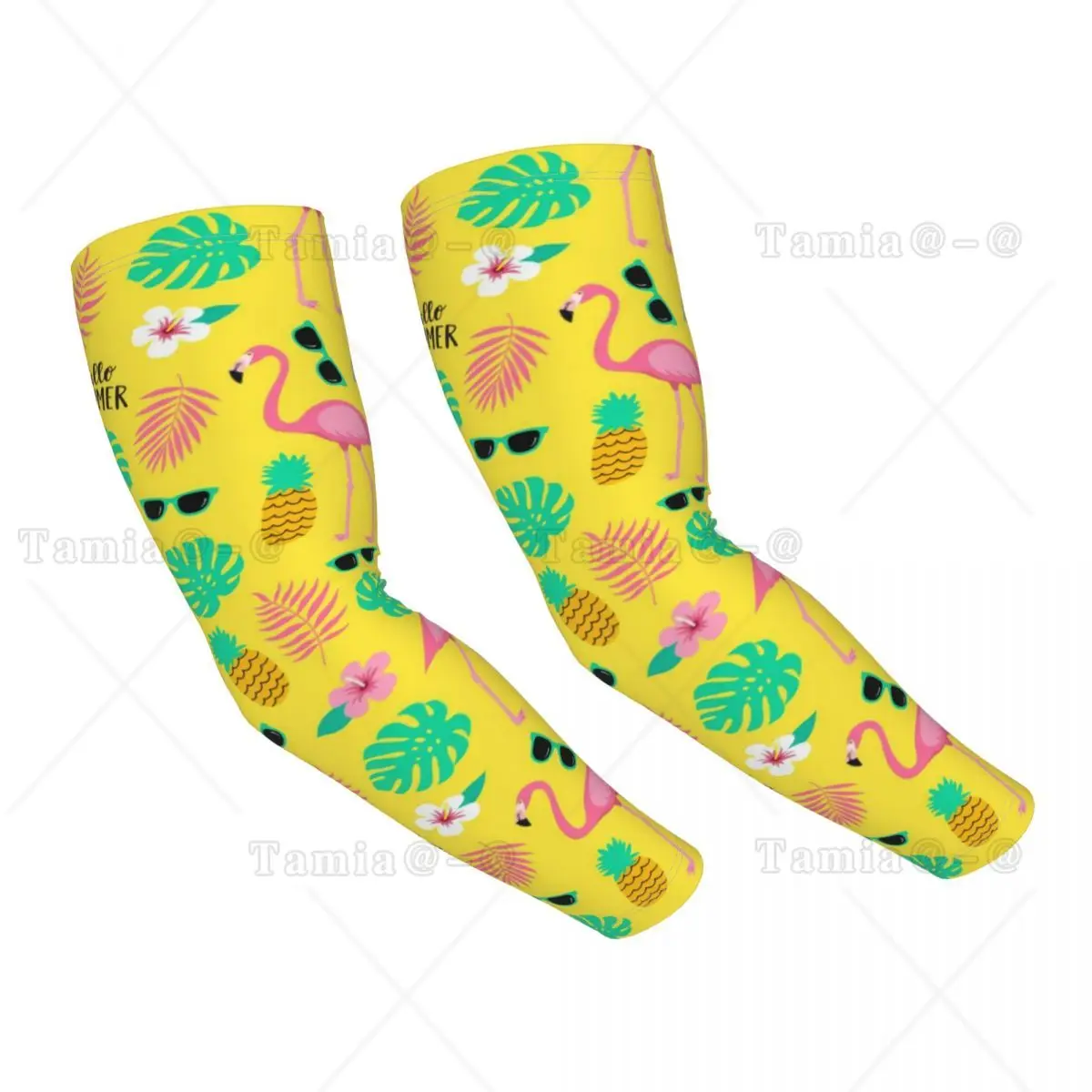 Custom Flamingos Leaves Cooling Arm Sleeves Men Women Athletic Sports Tropical Pineapple Pattern Tattoo Cover Up for Hiking