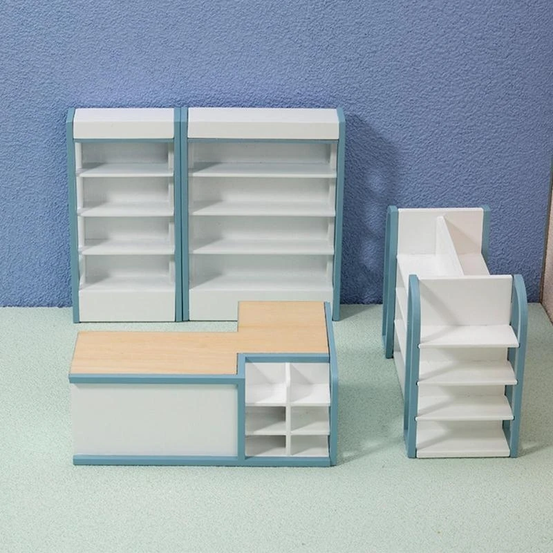 خزانة خشبية لأرفف سوبر ماركت بيت الدمى للأطفال، لعبة عيد ميلاد حساسة 15UB #4