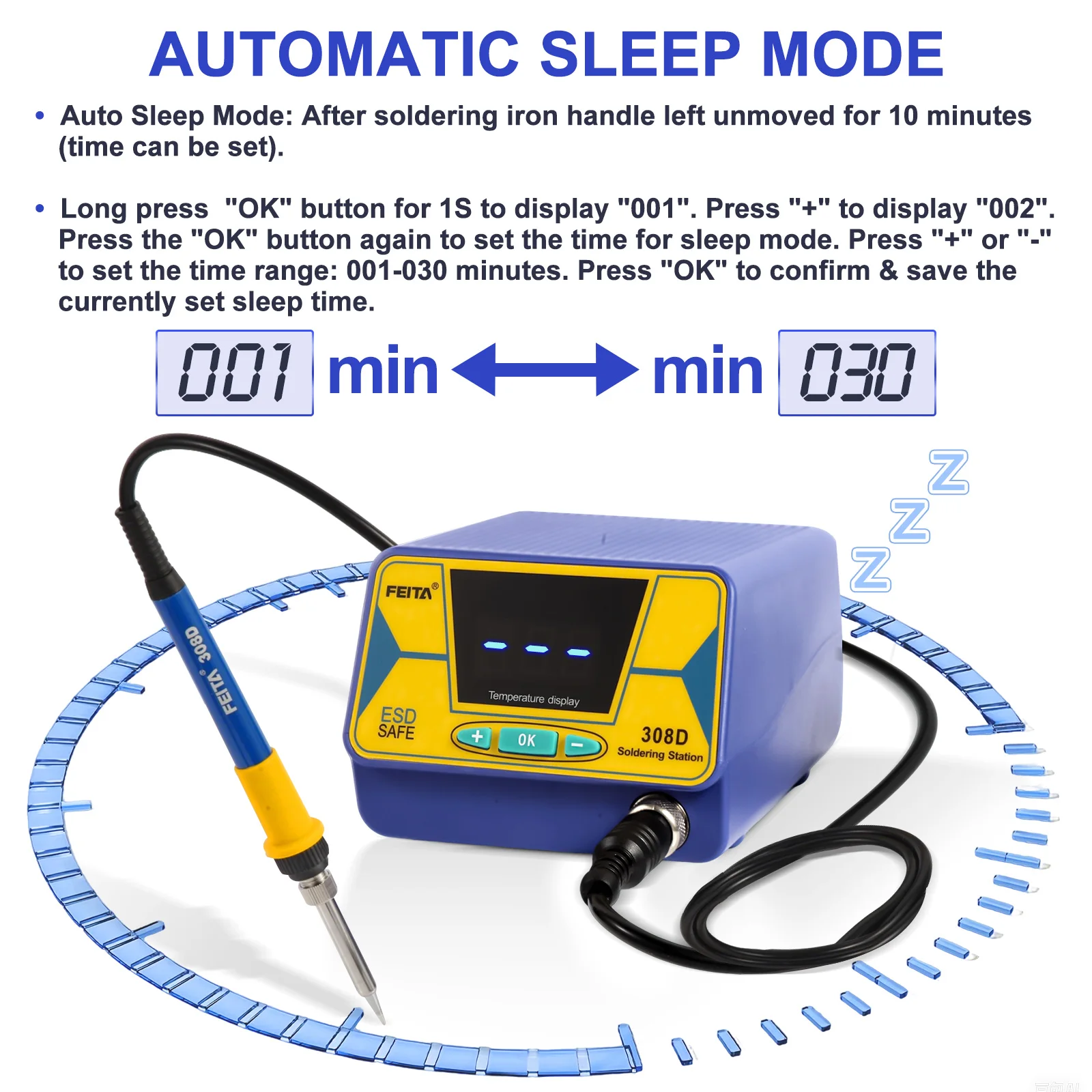 FEITA Soldering Iron Station Kit, 60W/80 Watt Equivalent with 3 Preset Temp, Digital, Auto Sleep, Calibration Support Function
