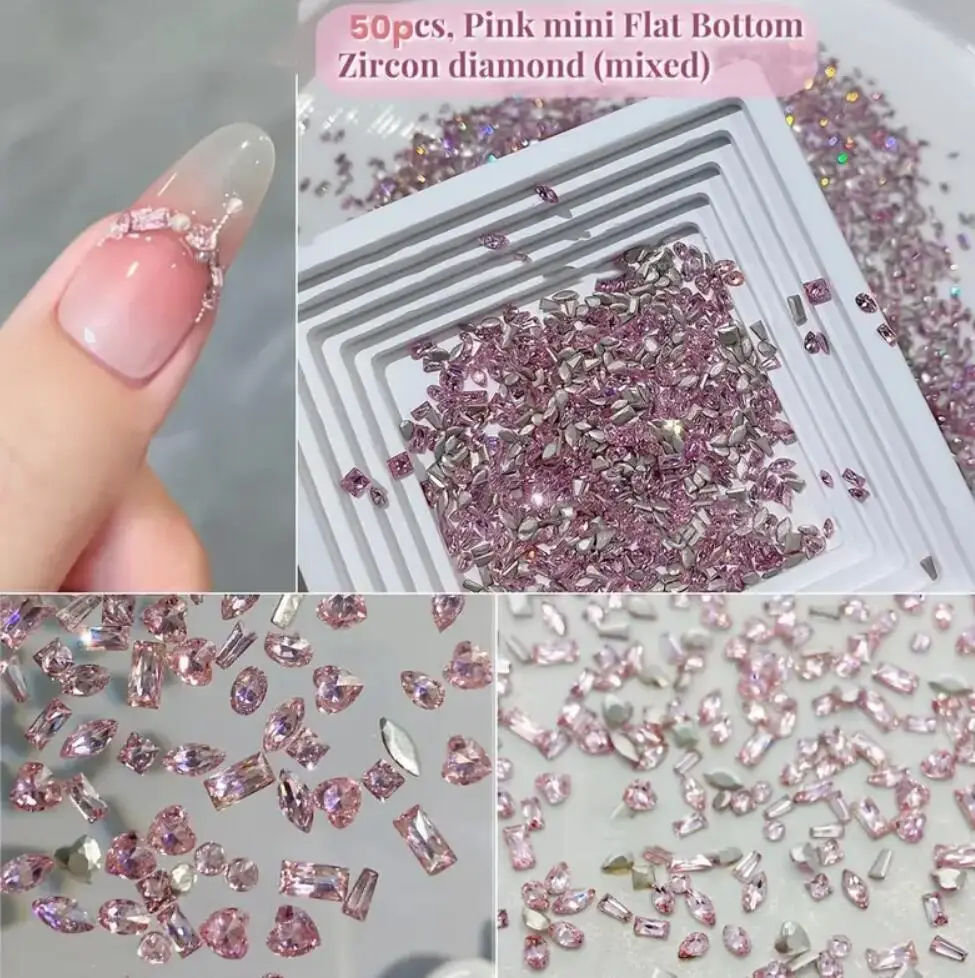 50 Stück gemischte Größe, flacher Boden, Zirkon-Diamant-Nagel-Charms, 2–3 mm, Edelsteine, Mini-Nagelkunst, Strass, mehrere Formen, Kristall-Nagel-Edelsteine – Detail 2