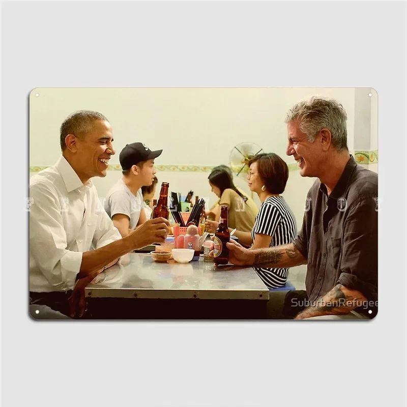 Póster de Anthony Bourdain y Barack Obama, placa de Metal, diseño de cine, cocina, Pub, garaje, cartel de estaño