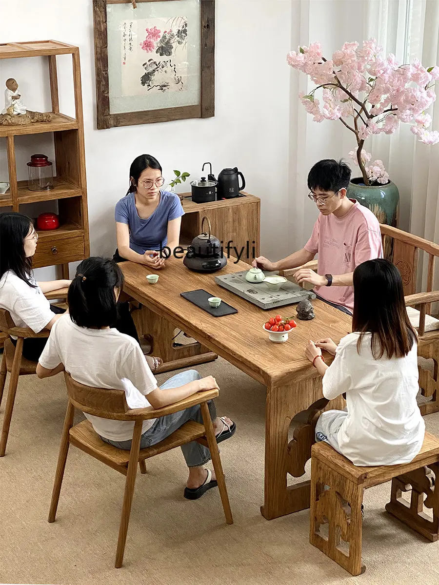 Old Elm Tea Table and Chair Combination Chinese Style Weathering Door Panel Table Table Tea Table Solid Wood Tea Table