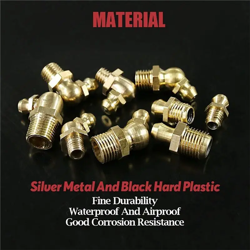 AA81-290-Pcs Metric Standard Brass Hydraulic Grease Fitting Assortment Kit - Straight, 90-Degree, 45-Degree Angled Zerk