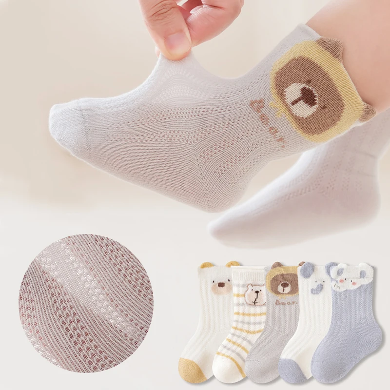 3 Pairs Baby Socks Summer Thin Baby Newborn Socks Cartoon Infant Mesh Children'S Socks For Boys And Girls