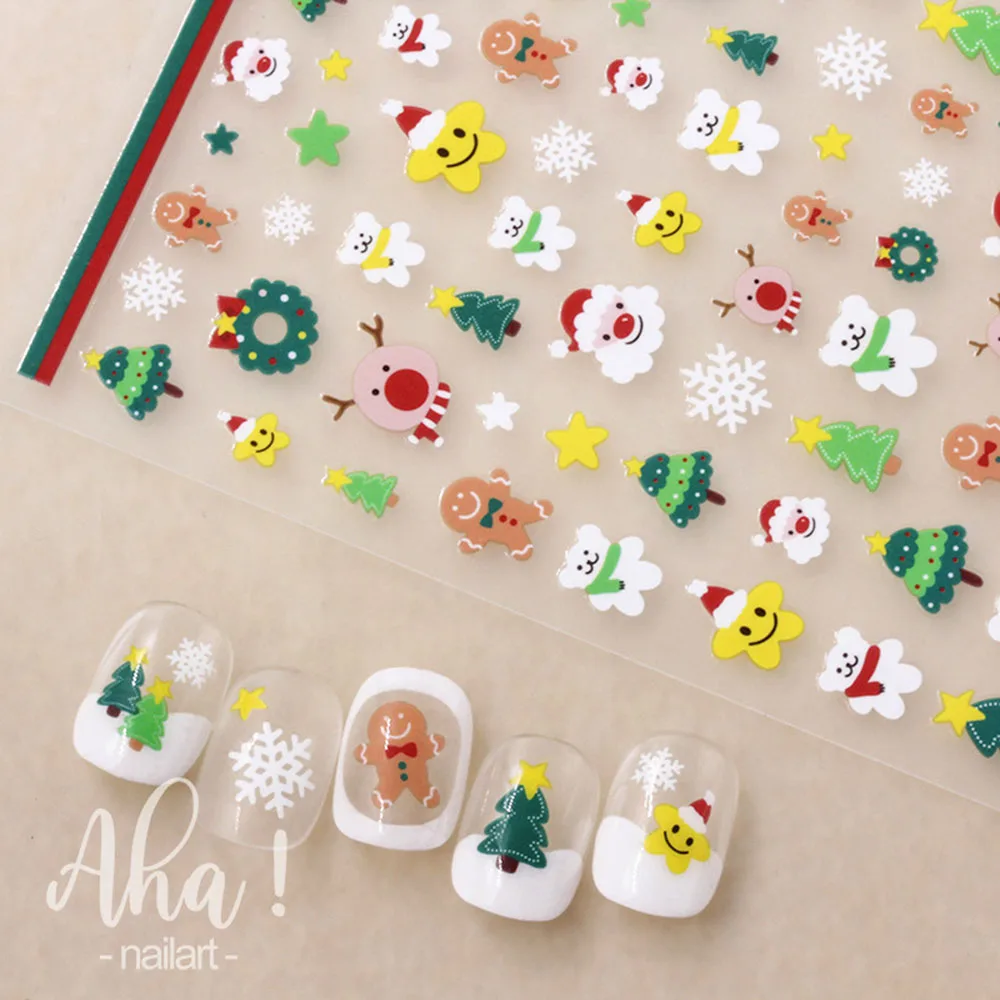 Christmas Nail Art Sticker Santa Claus Elk Deer Snowflake Nail Art Sticker Decals Adhesive 3D Christmas Aha Tree Nail Slider