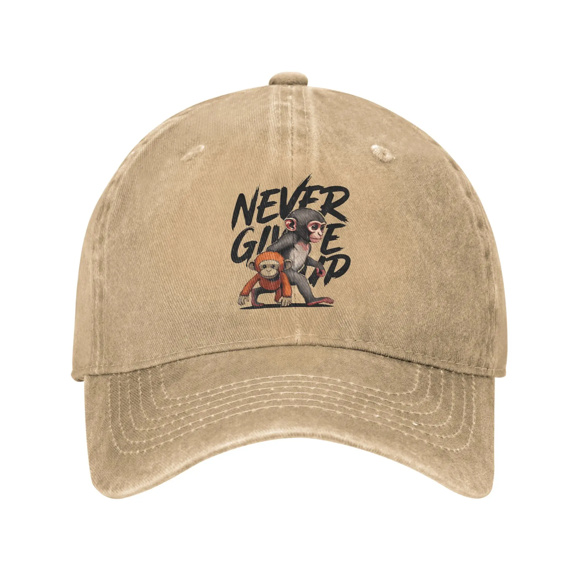 punch Monkey Never Give UP Baseball Cap Sun  Outdoor Sports Adjustable Washed Trucker Hat Couple Women Classic Baseball Caps