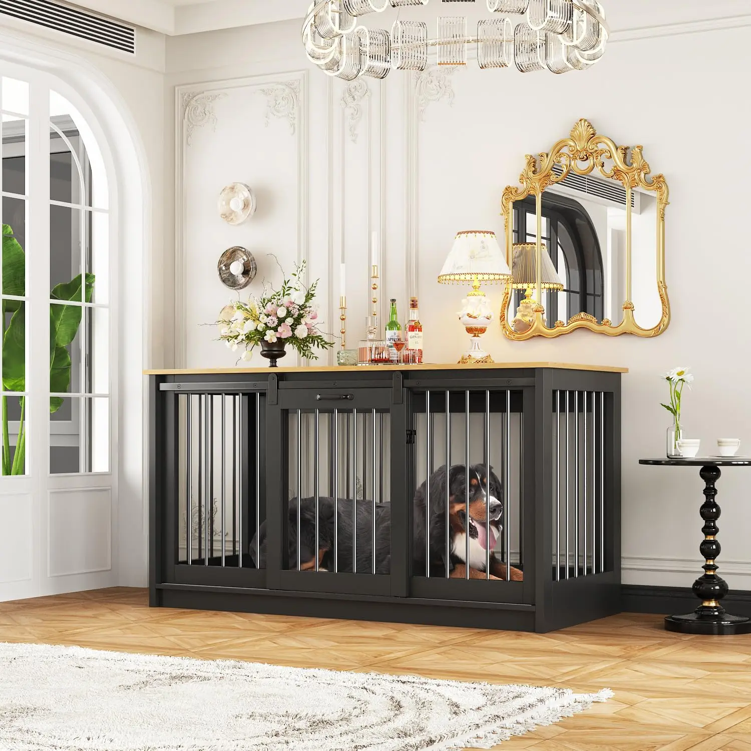 

Extra Large Dog Crate Furniture, 55" Indoor Heavy Duty Dog Kennel House with Sliding Doors, Furniture Style Dog, Customized