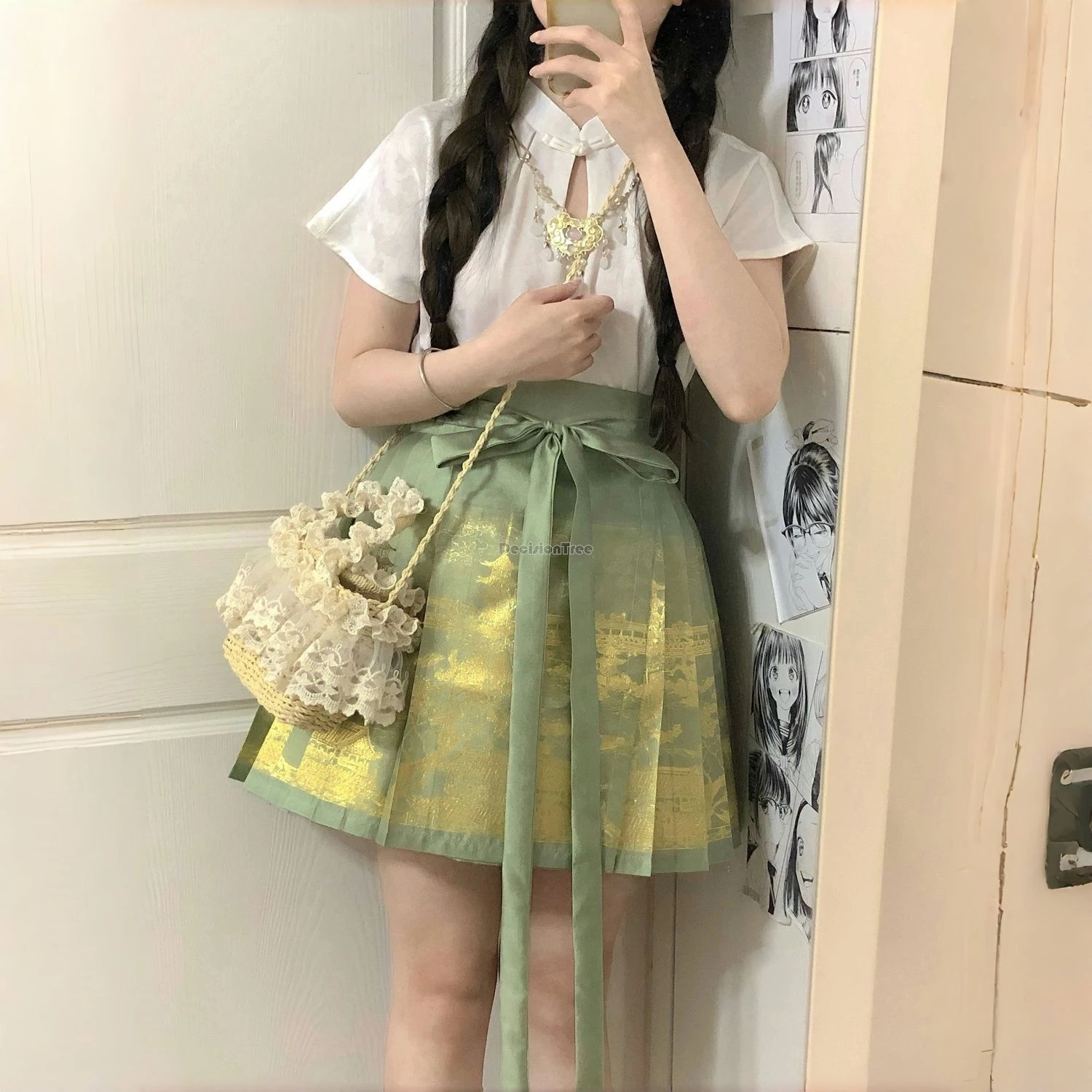 

2025 улучшенная новая китайская улучшенная стильная короткая плиссированная полуюбка с конским лицом, новая летняя юбка ханьфу с принтом в стиле ретро