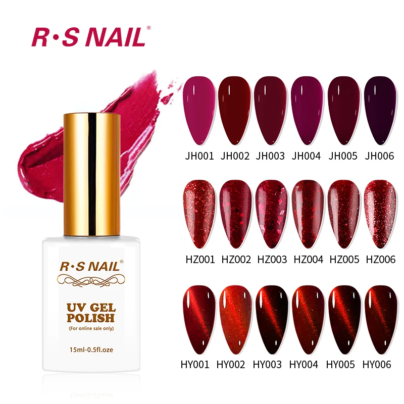 RS Nail 15ml Gel Nail Polish Bungundy Red Varnish Flame Cat\'s Eye Christmas Series Color Gel Nail DIY Nail Art Manicure Gellak