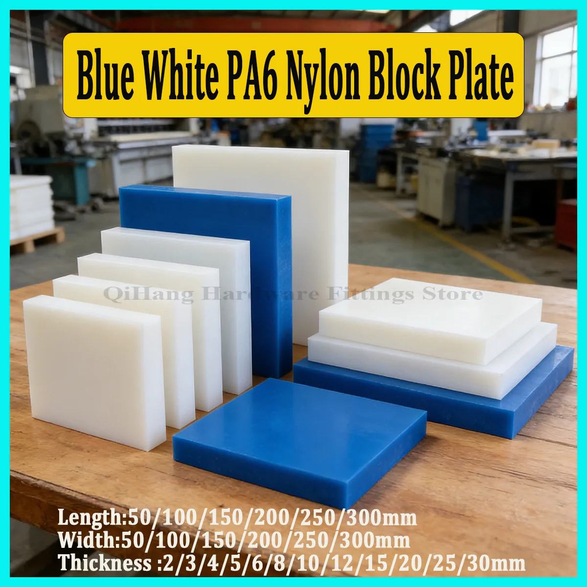

1/2/5Pcs Blue White PA6 Nylon Plate & Nylon Block, 2-30mm Thick Wear Resistant Plastic Board, CNC Machining Engineering Material