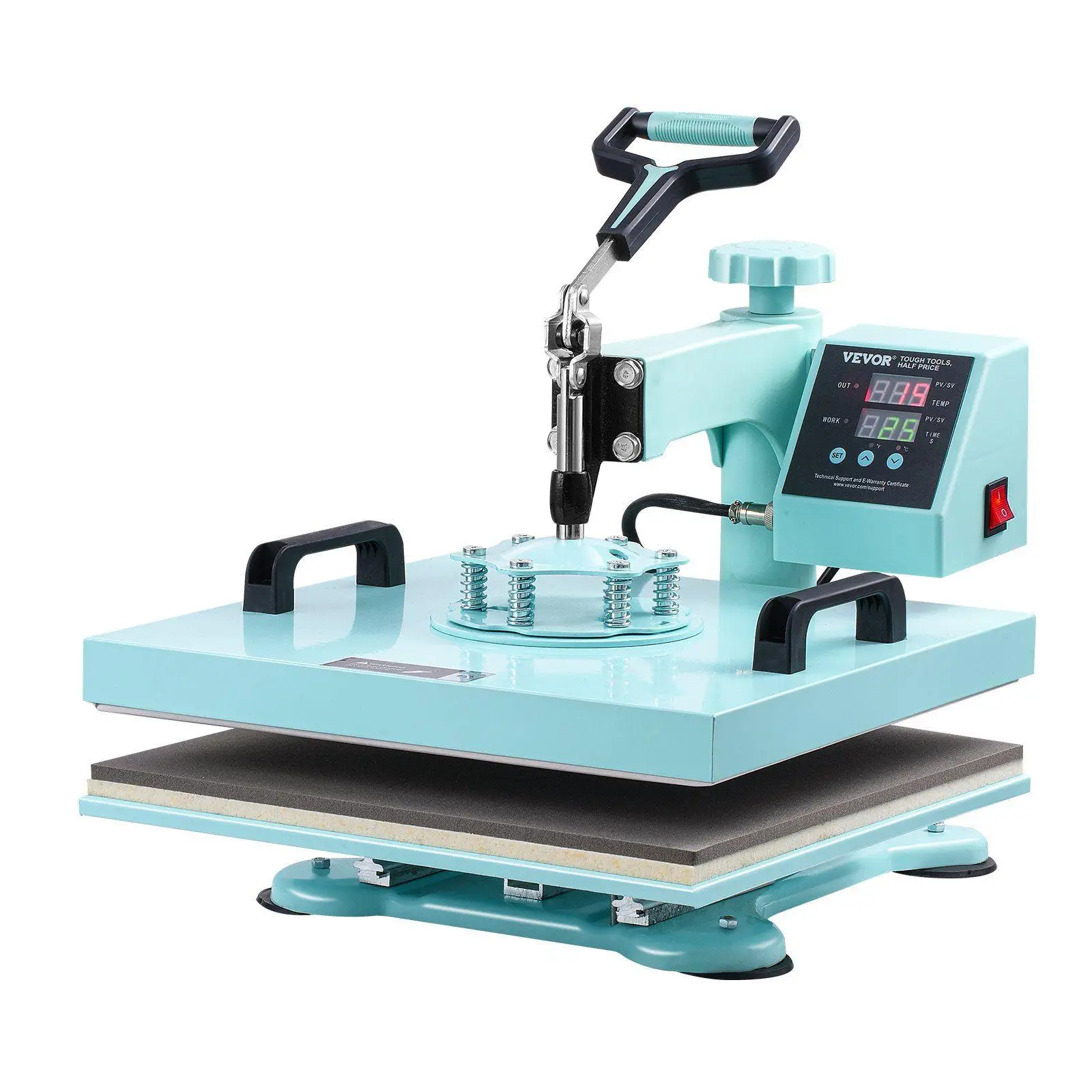 

30oz Tumbler Compatible 15x15in 5-in-1 Heat Press with Digital Timer Swing Arm Pull-Out Base Green