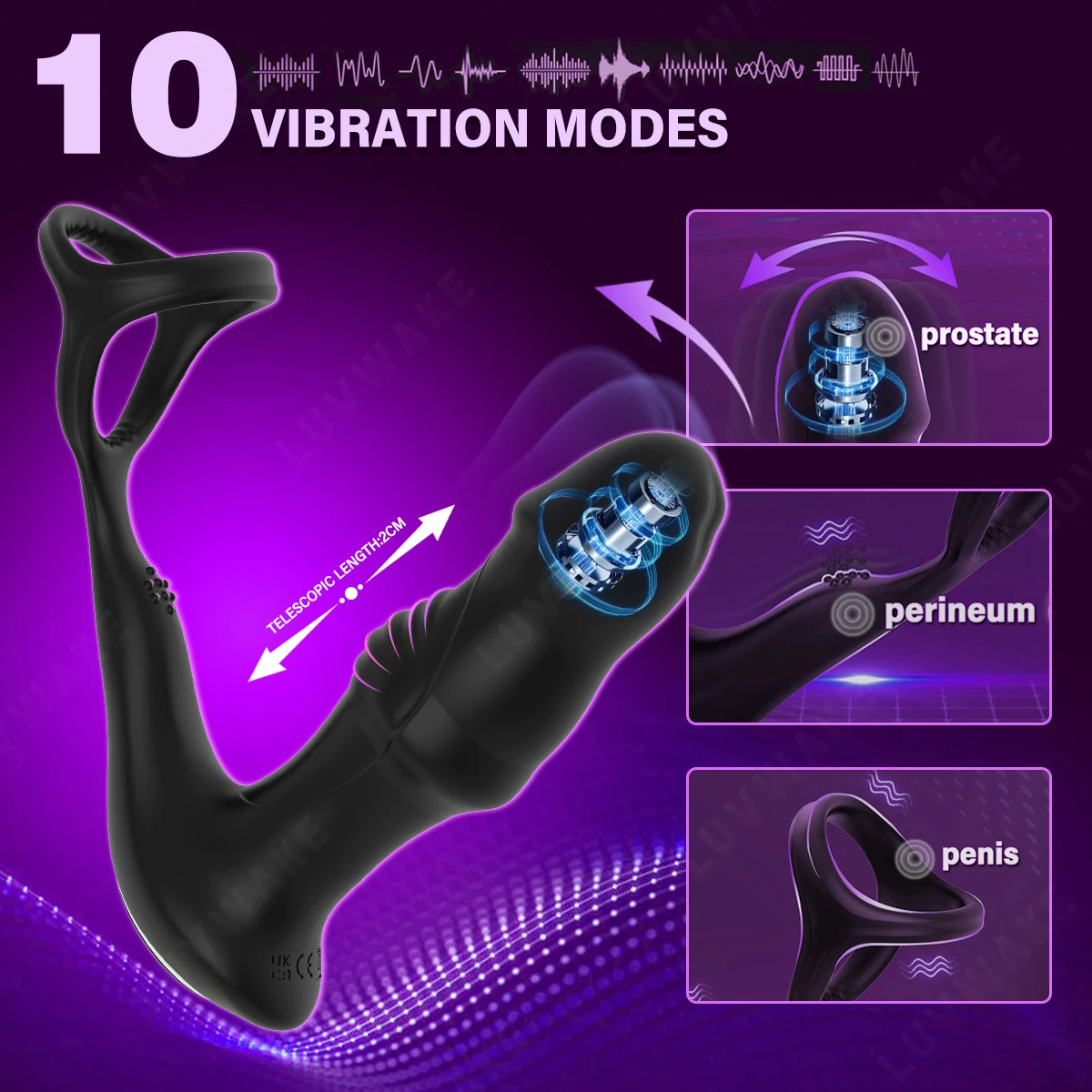 9 Wiggling Swaying Vibrating Anal Vibrator with Cock Ring Thrusting Prostate Massager 3 Powerful Motors Butt Plug