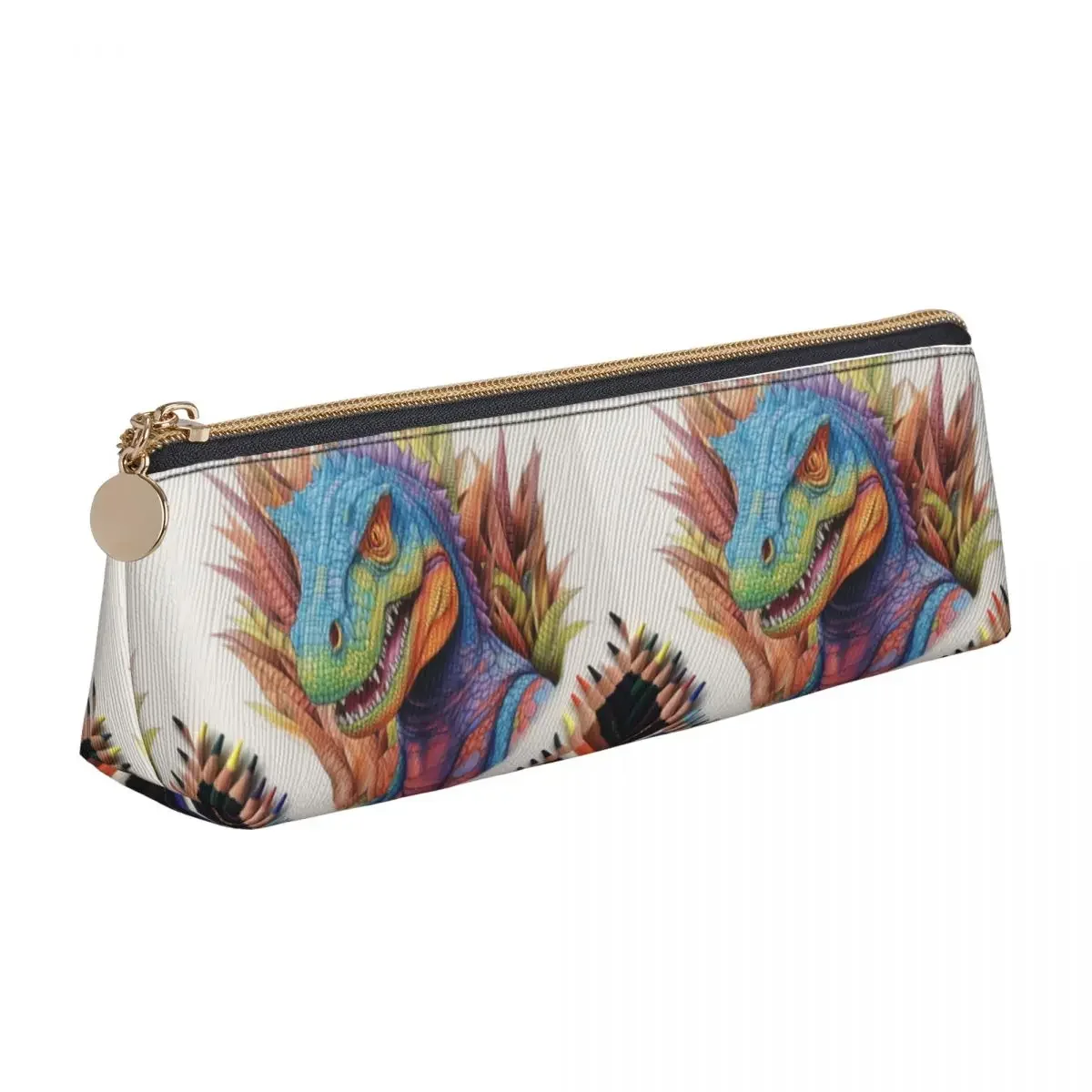 

Dinosaur Leather Pencil Case Art Colored Cartoon Retro Zipper Box School Girls Boys Triangle Pen Pouch