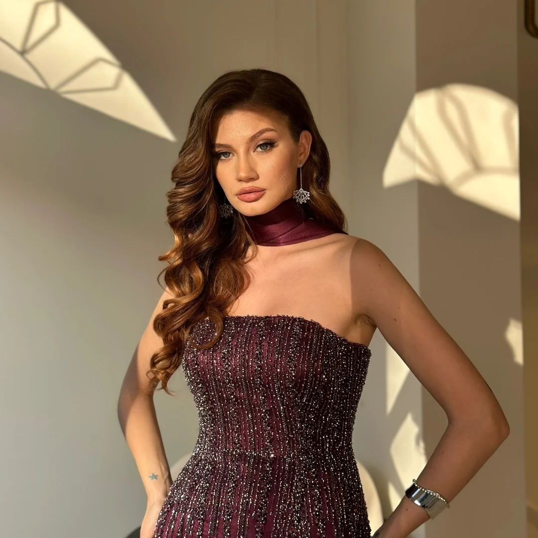 Bella Customized Brown Beading Two-Piece Set robes de soirée Long Silk Scarves A-line Party Dresses Floor-Length Prom Dress 2025 image 2
