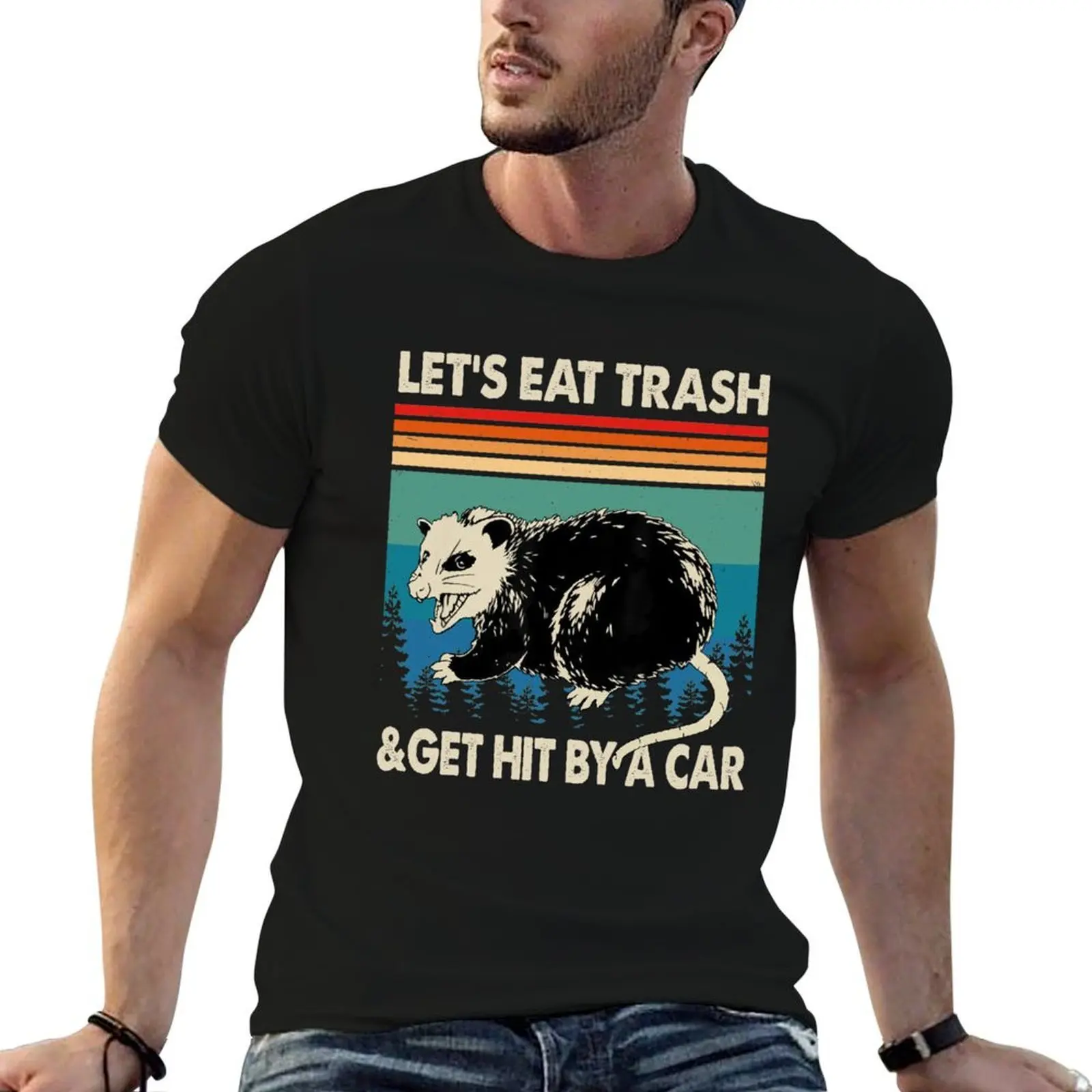 

Opossum Let's Eat Trash & Get Hit By Car Vintage T-Shirt t shirts for man cotton soft T-Shirt
