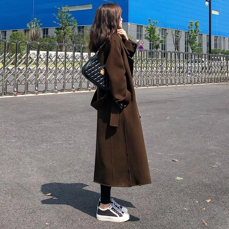 2022 Autumn And Winter New Korean Version Loose Suit Collar Fashion All-match Double-breasted Knee-length Woolen Coat Women