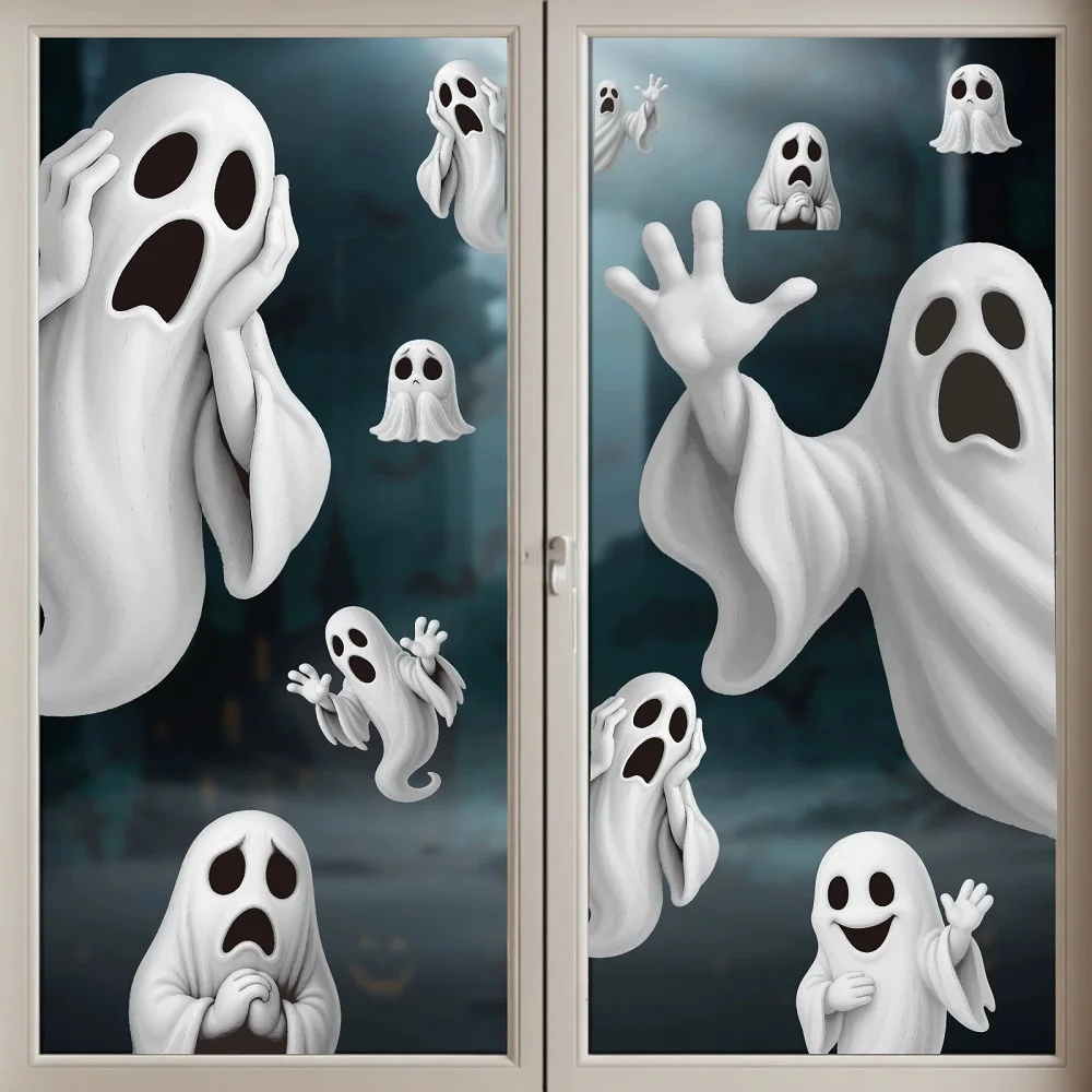 Cartoon Ghost Halloween Window Stickers PVC Static Decals Halloween Party Decoration for Home Mall Glass Door Window