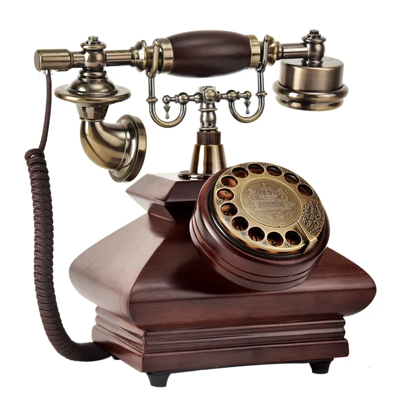 

Retro Telephone Fixed Household Landline Office Creativity Wireless Card Old Turntable Phone Solid Wood Ornaments