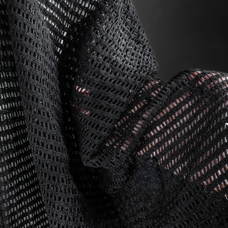 Black Small Mesh Openwork Knitted Texture Three-dimensional Spring and Summer Cardigan Sweater Fabric Fashion Designer Fabric