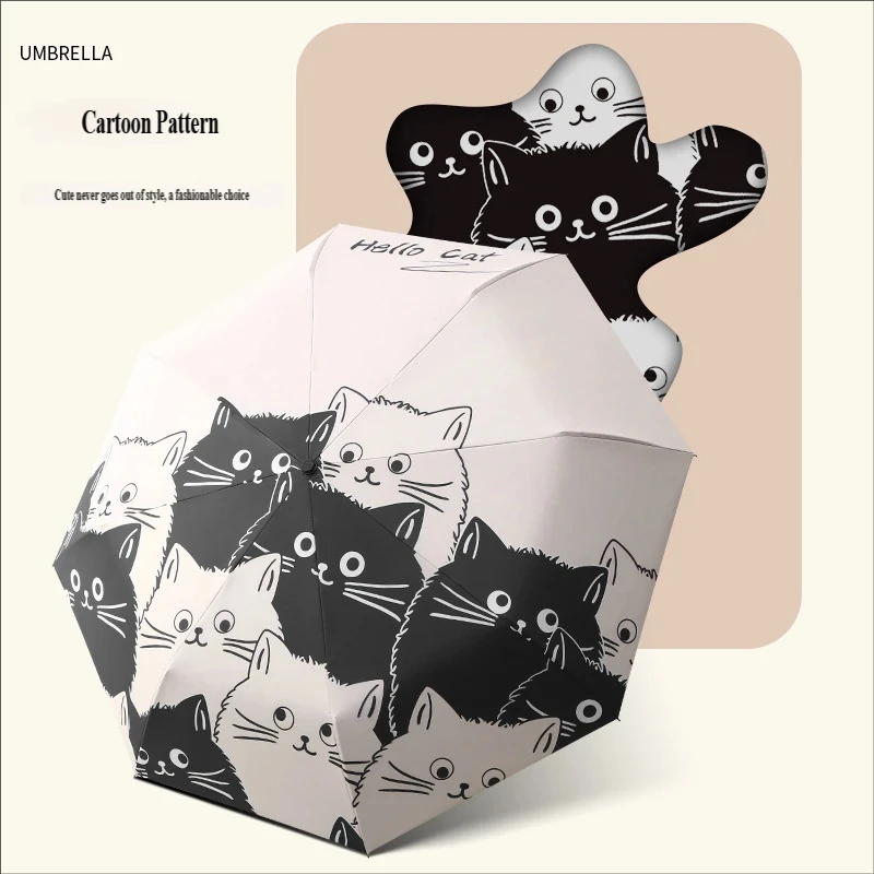 Creative Cartoon Digital Printed 3-Fold Fully Automatic Umbrella, 8-Rib Portable Sun & Rain Dual-Use Sunscreen Umbrella