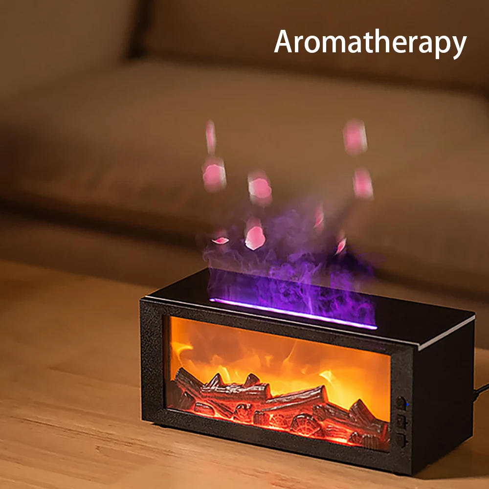 300ml Fireplace Aroma Diffuser Creative Flame Humidifier Auto-Off Protection with Remote and Realistic Fireplace Night Light