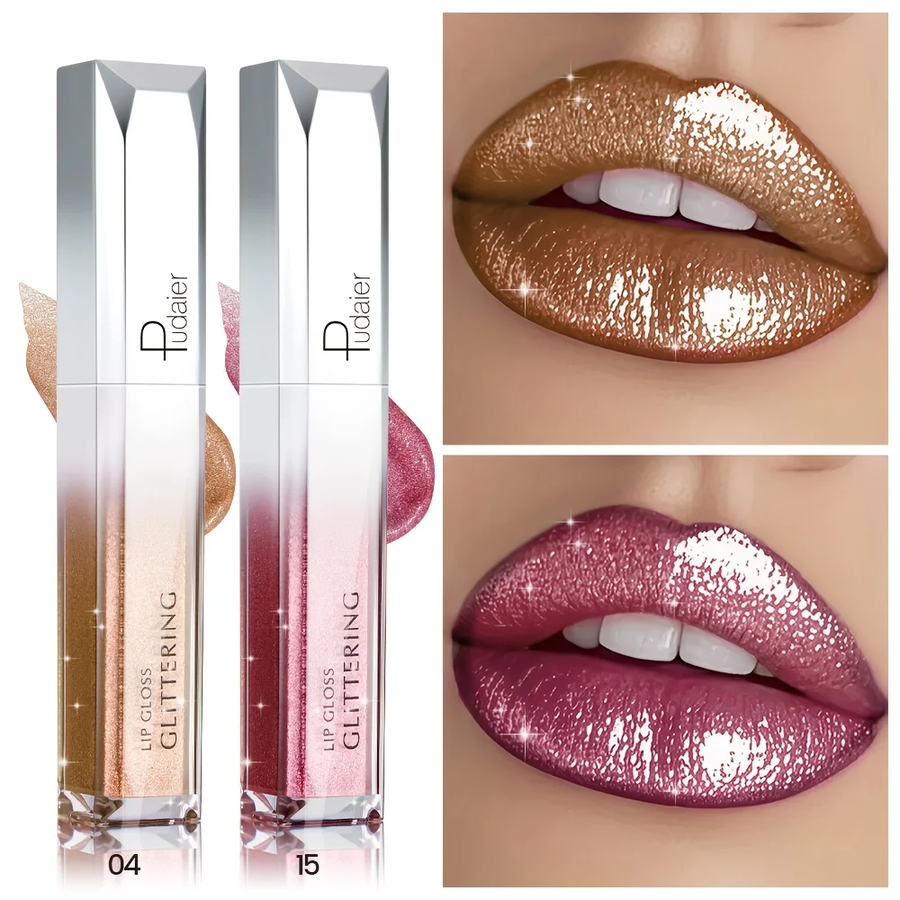 

2-Pack (04 Color + 15 Color) Pearlescent Shimmer Lip Gloss, Pearlescent Shimmer Lipstick, Lip Plumping Metallic Lip Gloss, European and American Style Lip Gloss, Smooth Application, Long-Lasting Color Retention, Moisturizing, Showcasing a Gorgeous Metalli