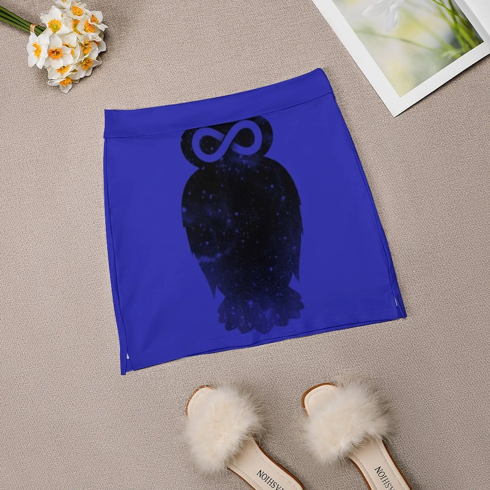 Owlfinity coreano moda saia saias de verão para mulheres à prova de luz calças saia coruja espaço trippy pássaro simples preto psicodélico