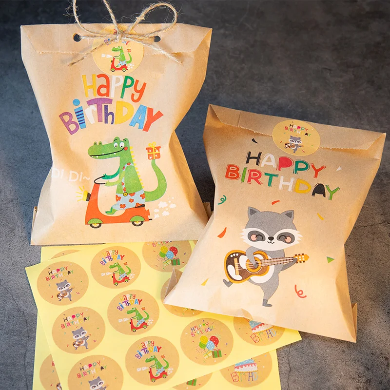 24 Sets Danke Kraftpapiertüten Niedlicher Regenbogen Dino Alles Gute zum Geburtstag Geschenkbeutel Retro Blumen Partybevorzugung Tasche Süßigkeiten Keks Zubehör – Detail 5