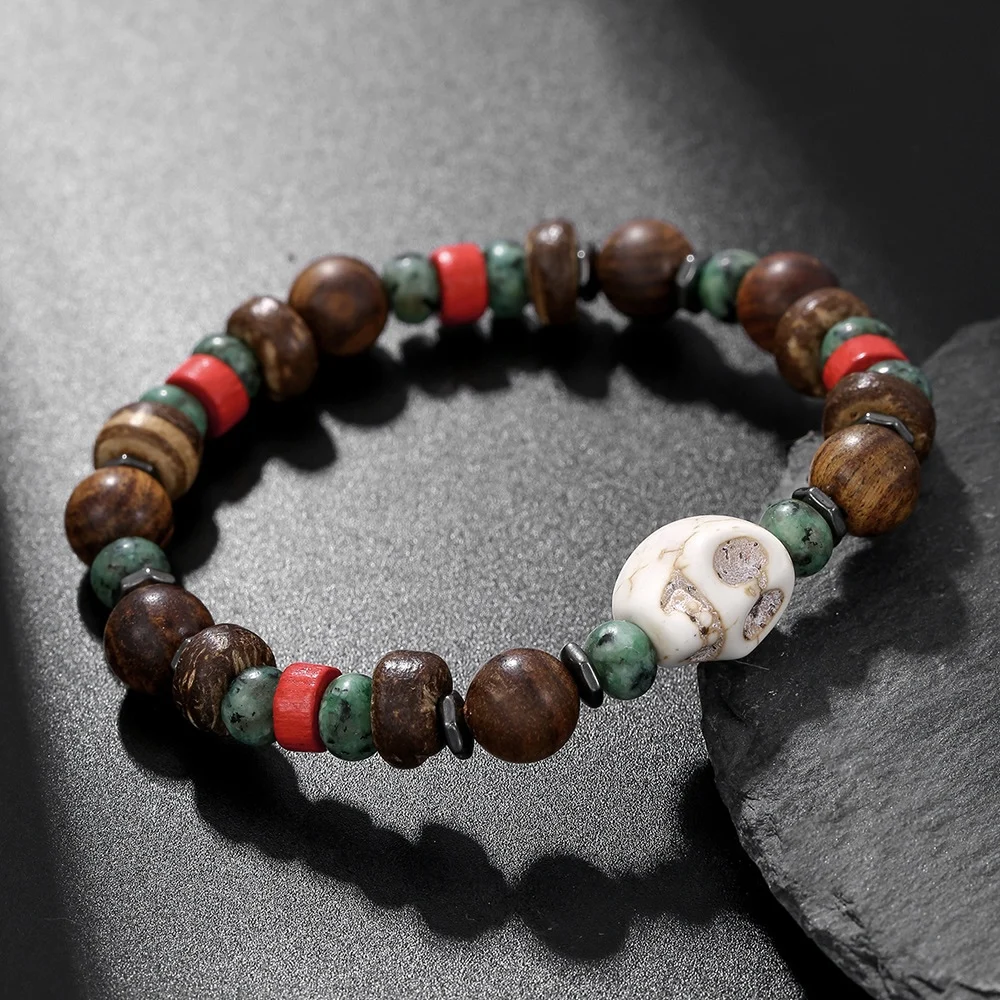 Böhmischer Retro Handgefertigter Perlen-Totenkopf-Armband für Männer, Modeschmuck, Trendige Party-Accessoires für Frauen, Geschenke – Detail 7