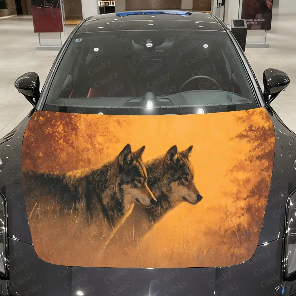 

Majestic Wolf Pair and Mist Forest Car Cover Decal, Auto Hood Sticker, Waterproof and Self-adhesive Auto Vinyl Wraps, Cool Car E