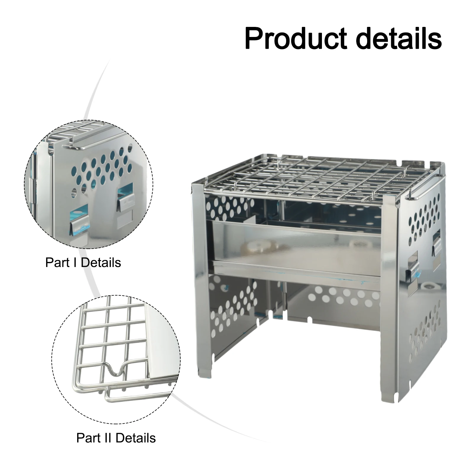 Grill Wood Burning Stove Outdoor Portable Silver Stainless Steel With Pouch Adjustable Folding Hot Sale High Quality