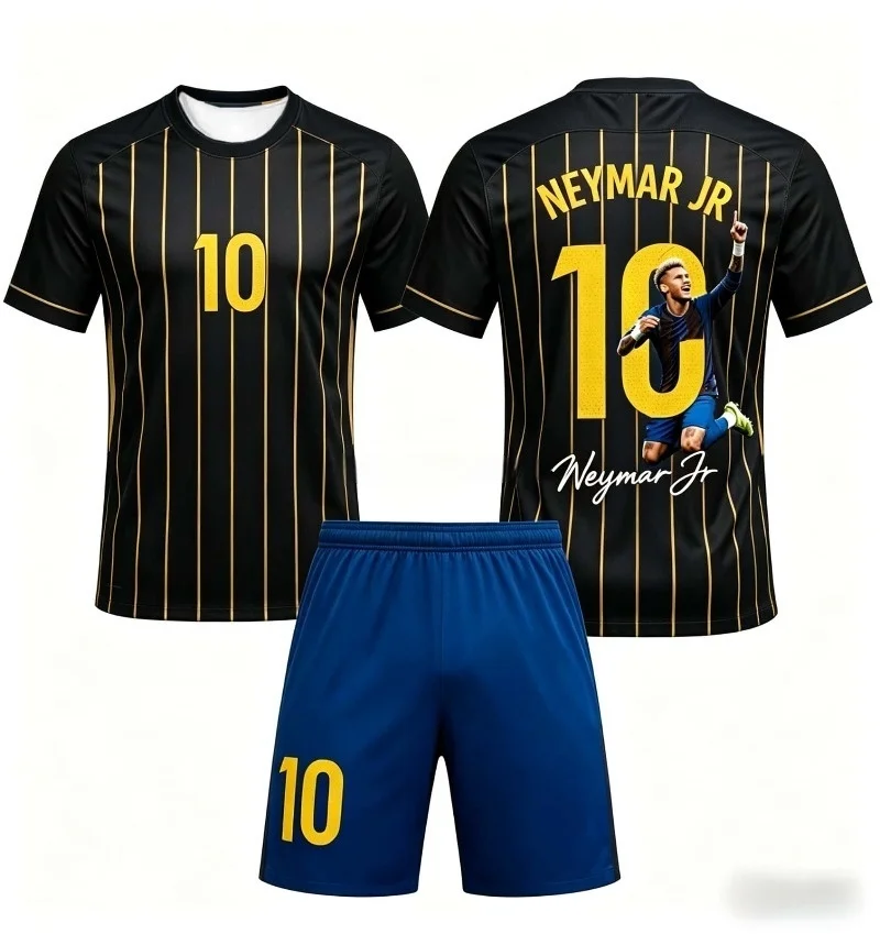 Sommer Neues Trendiges Neymar Fußball-Trainings-Set Kurzarm-T-Shirt und Shorts für Herren Damen Atmungsaktive Sportbekleidung Familie Kinder Tees – Detail 5
