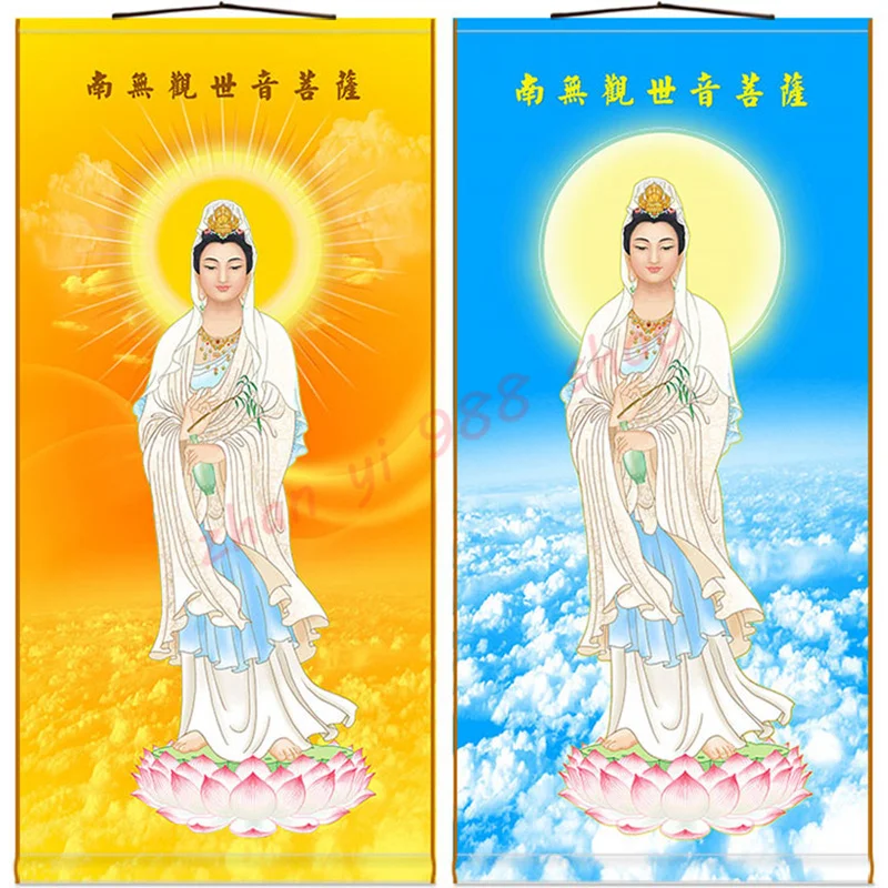 

HD white Avalokitesvara Bodhisattva / exquisite religious Feng Shui silk hanging painting / auspicious hanging painting