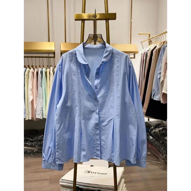 Корейская версия литературной ретро-французской плиссированной рубашки с длинными рукавами для женщин, весна 2025, новый шикарный топ