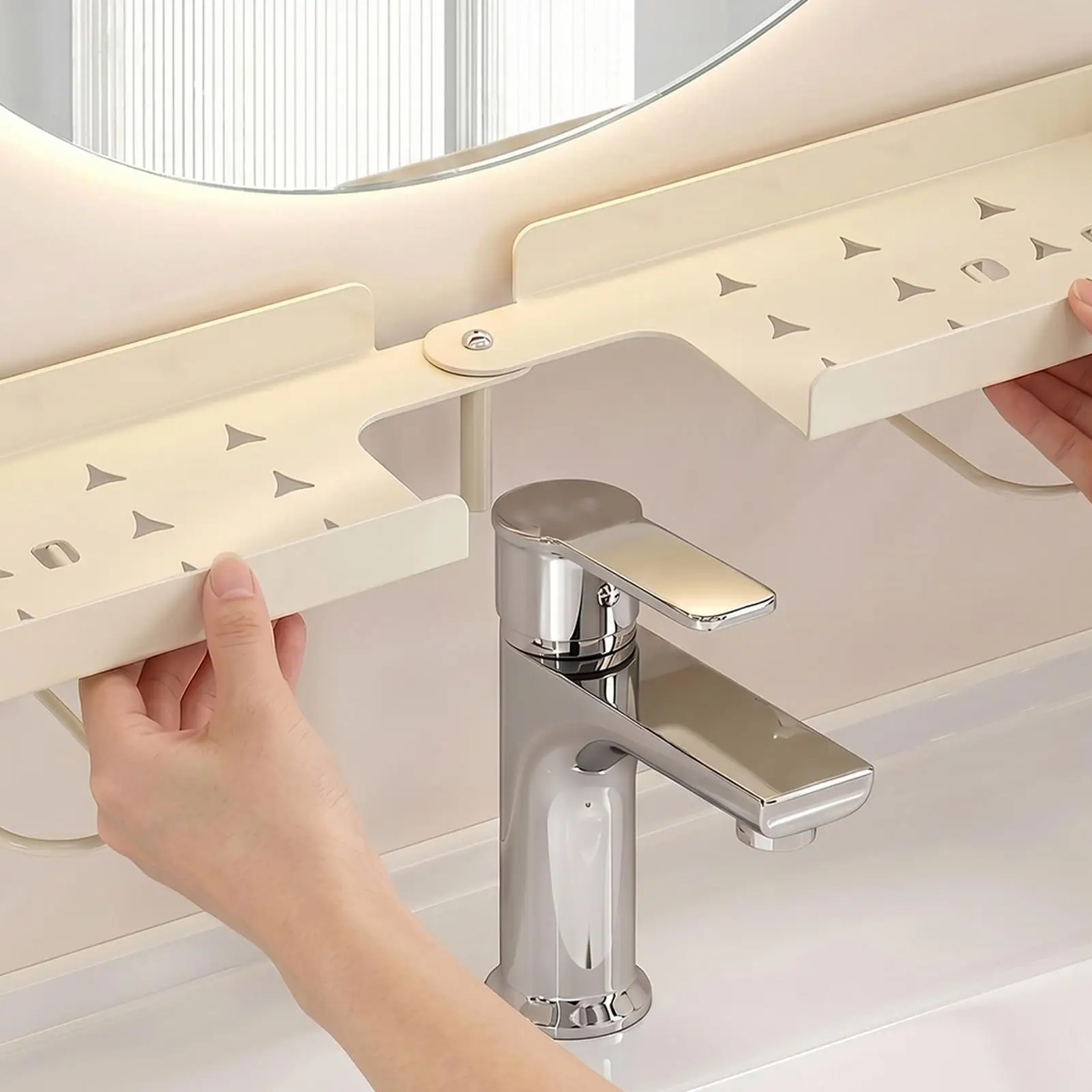 Faucet Shelf For Bathroom Sink No-Drill Faucet Foldable Soap Organizer Rack No Drill Over The Sink Shelf For Bathroom Kitchen view 5