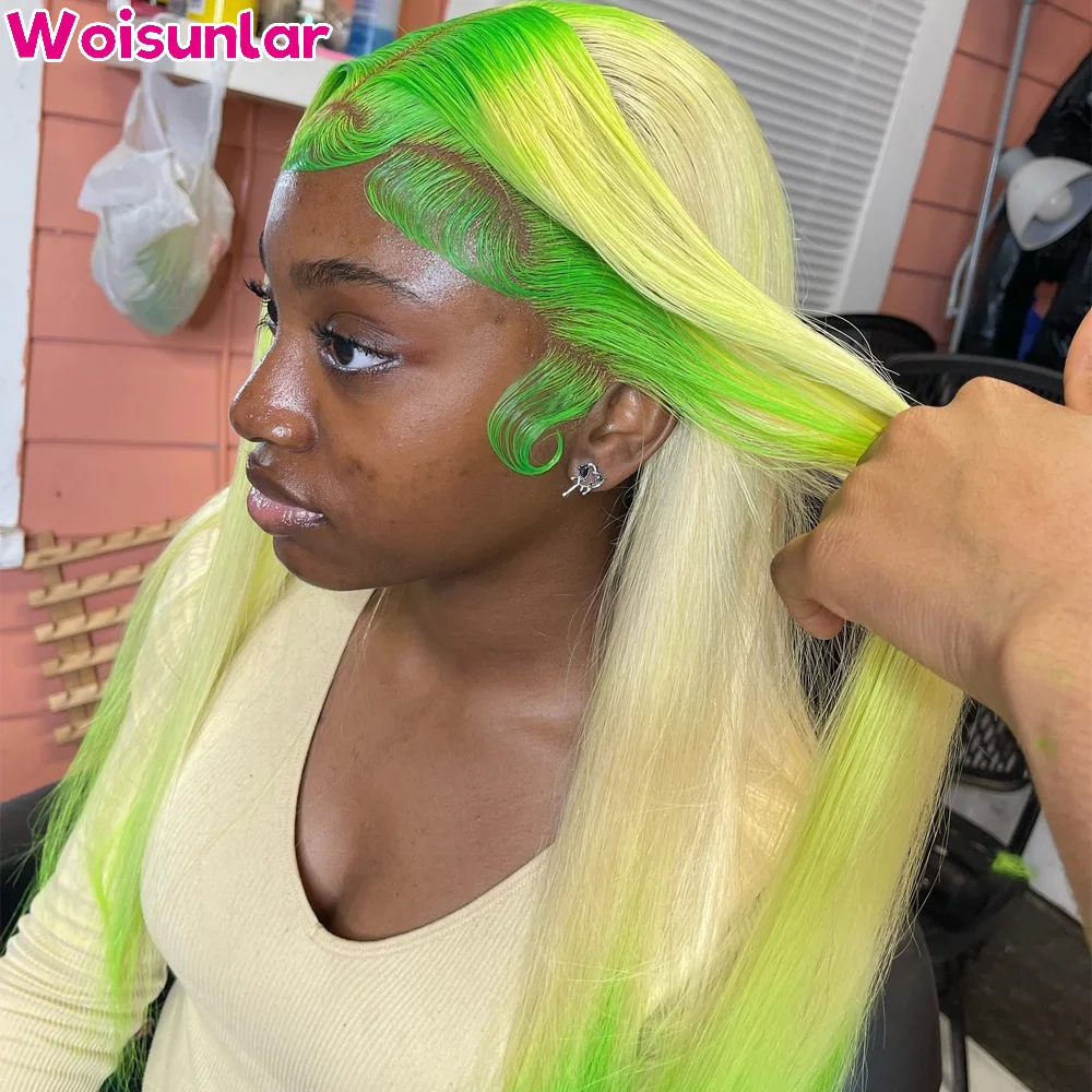 Ombre 613 and Green Lace Front Wig human hair Pre Plcuked 13x4 Transparent Lace Front Human Hair 613 Straight For Women Wigs