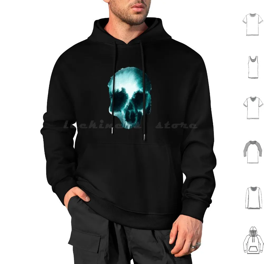 Gothic Teal Blue Watercolour Half Skull-Gothic Art Hoodies Long Sleeve Sugar Skull Sugar Skulls Dia De Los Muertos Day