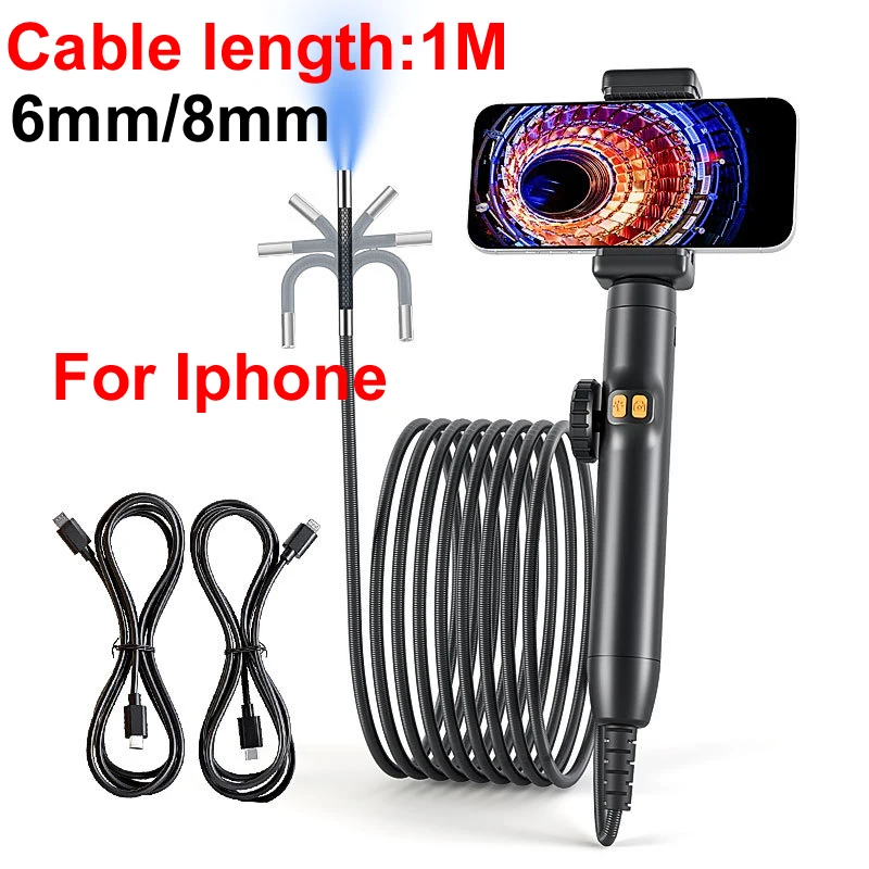 1m 6mm/8mm 200w HD Pixel Smart Steering Industrial Endoscope ios/Android Handheld Pipeline Car Repair Inspection borescope For P