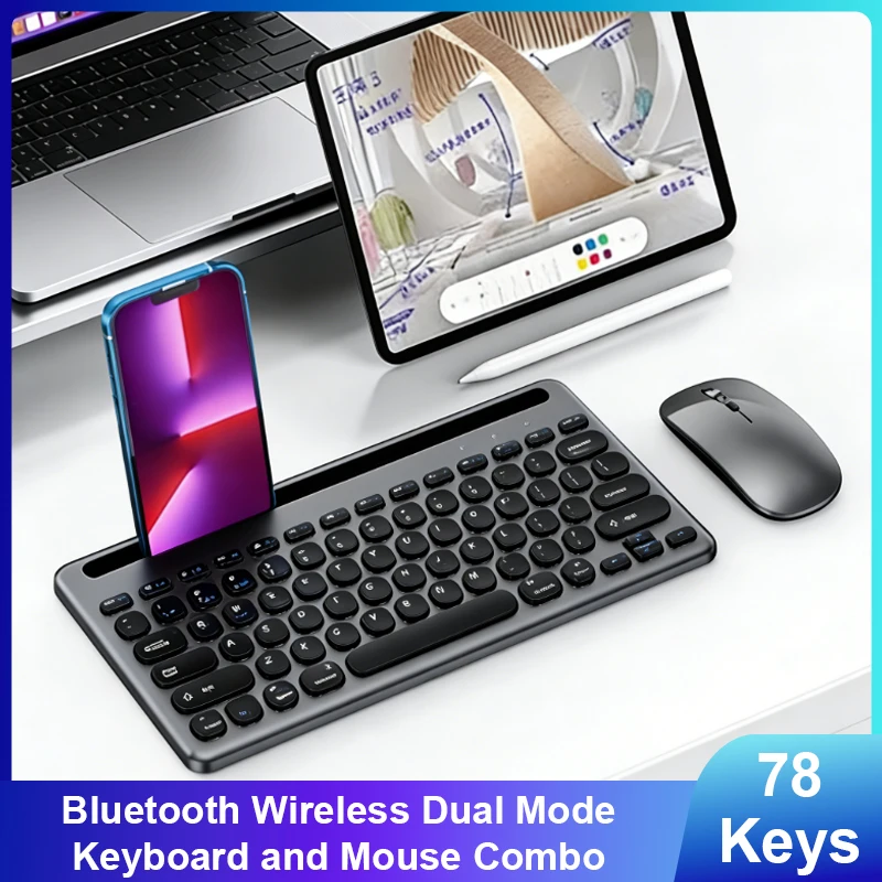 

Беспроводная Bluetooth-клавиатура с двумя режимами работы, для ноутбуков и ПК, зарядка Type-C, бесшумные клавиши, комплект