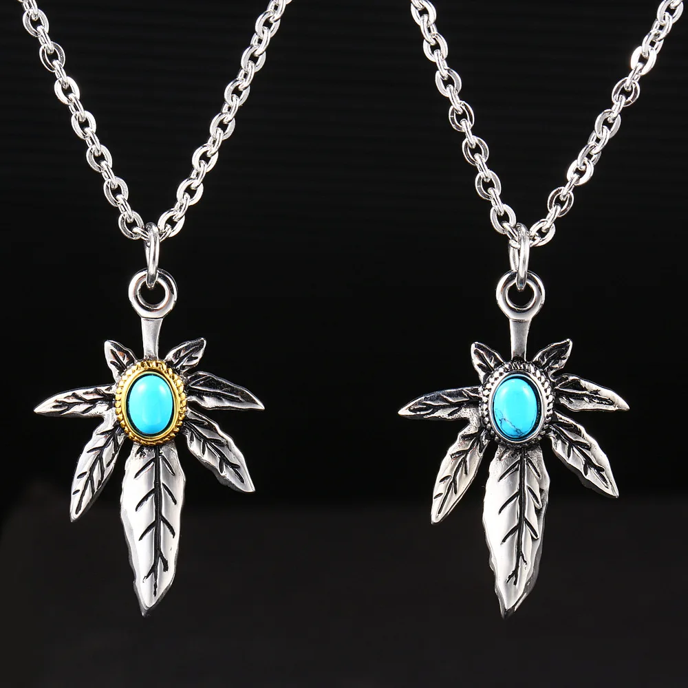 

2025 GORO'S Retro Necklace Eagle Man Leaf Pendant Sweater Chain Personalized Maple Leaf Men and Women's Matching Jewelry
