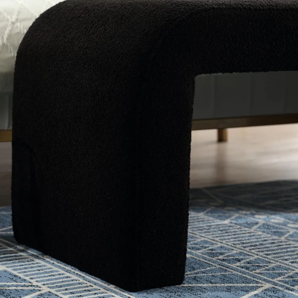 مقعد أسود مقاس 49.5 بوصة من الفرو الصناعي مريح منجد من قماش تيدي نهاية السرير العثماني لغرفة النوم ومدخل غرفة المعيشة، Bla
