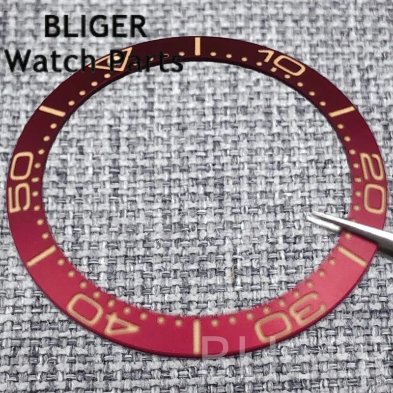 BLIGER Vintage 30.6mm*38mm Aluminum Brushed Red Green Watch Bezel Rose Gold Number Index Luminous Fit 40mm/41mm Watch Case Parts view 4