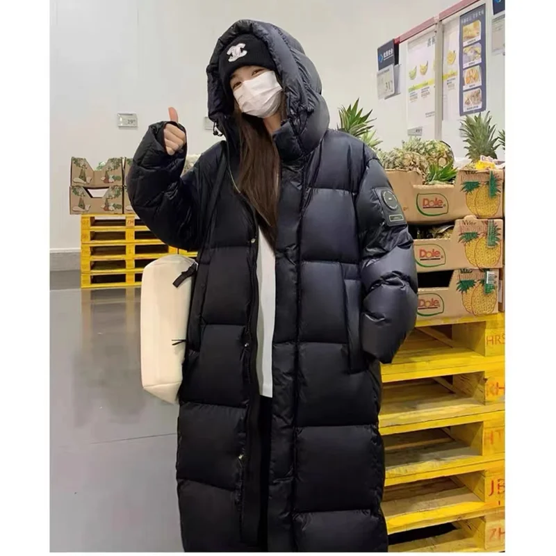 Black Winter Women\'s Down Puffer Jackets Baggy Thickening Warm Oversize Clothing Boutique Clothes Cotton Medium and Long Coats