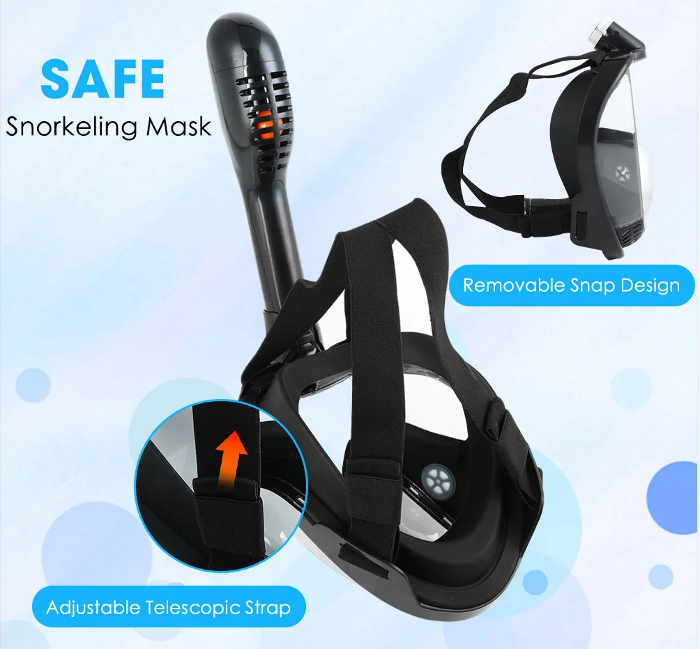Masker Selam Renang Snorkeling Wajah Penuh Profesional Tampilan Lebar Antikabut Antibocor untuk Anak-anak Dewasa dengan Dudukan Kamera Dapat Dilepas