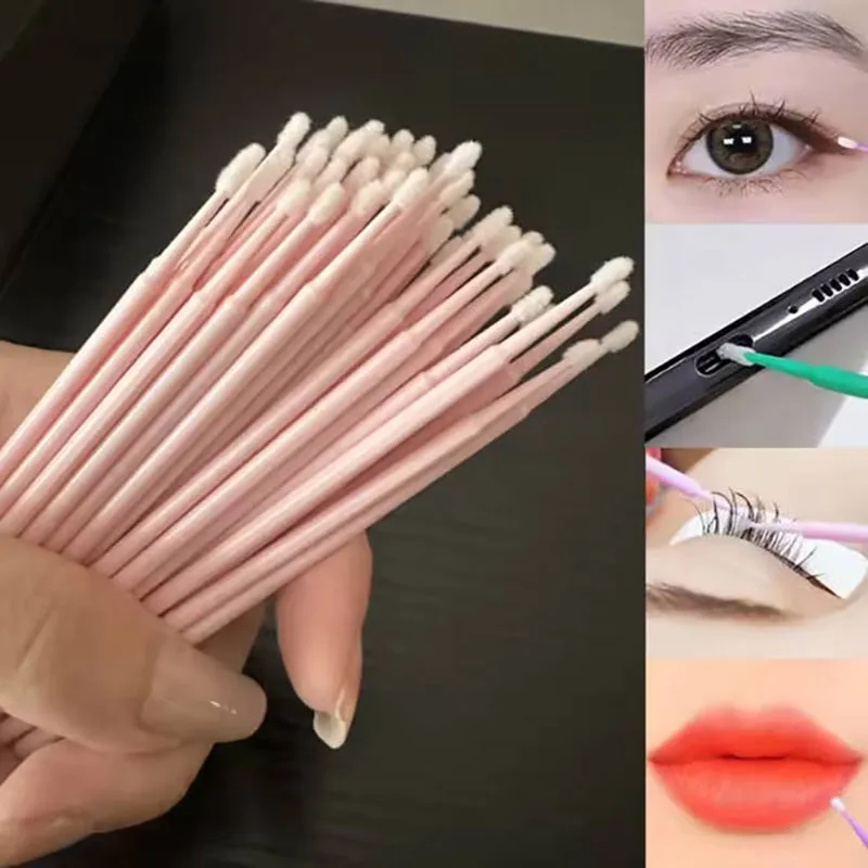 100Pcs Eyelash Cleaning Brush Lash Cotton Swab Individual Eyelashes Microbrush Beauty Makeup Clean Remover Tools