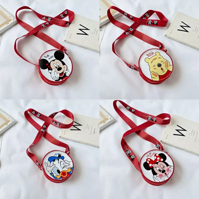 Cute Round Bag Toddler Baby Outdoor Messenger Bag Full Print Shoulder Strap Casual Cartoon Winnie the Pooh Donald Duck Kids Bags