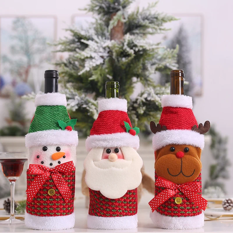 

3Pack Sweater Wine Bottle Cover Bags Kit Wine Bottle Cover Cute Santa Reindeer-Snowman