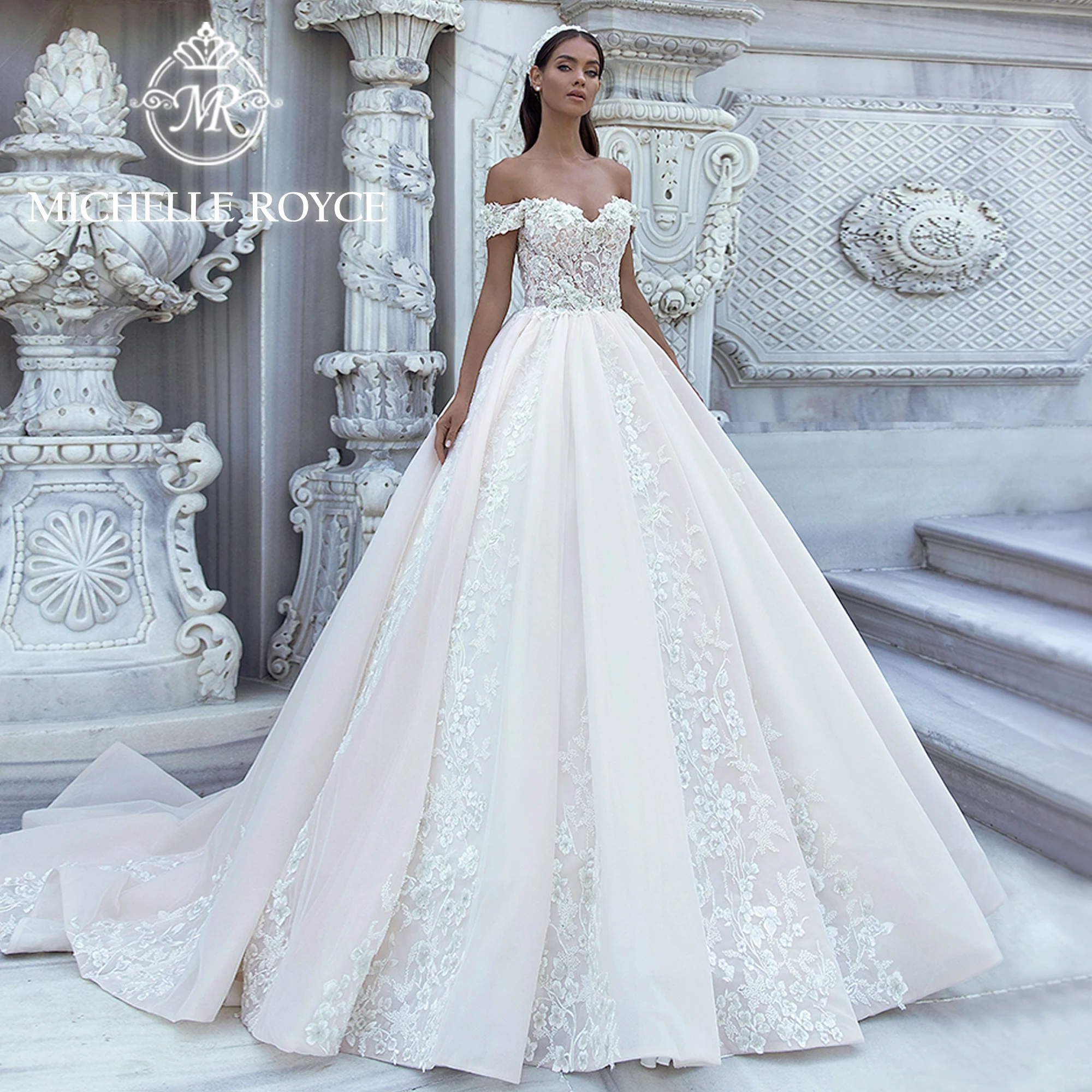 

Michelle Royce Ball Gown Wedding Dress Off the Shoulder 2023 Classic Sweetheart Appliques Wedding Gown Vestidos Novias De Saten